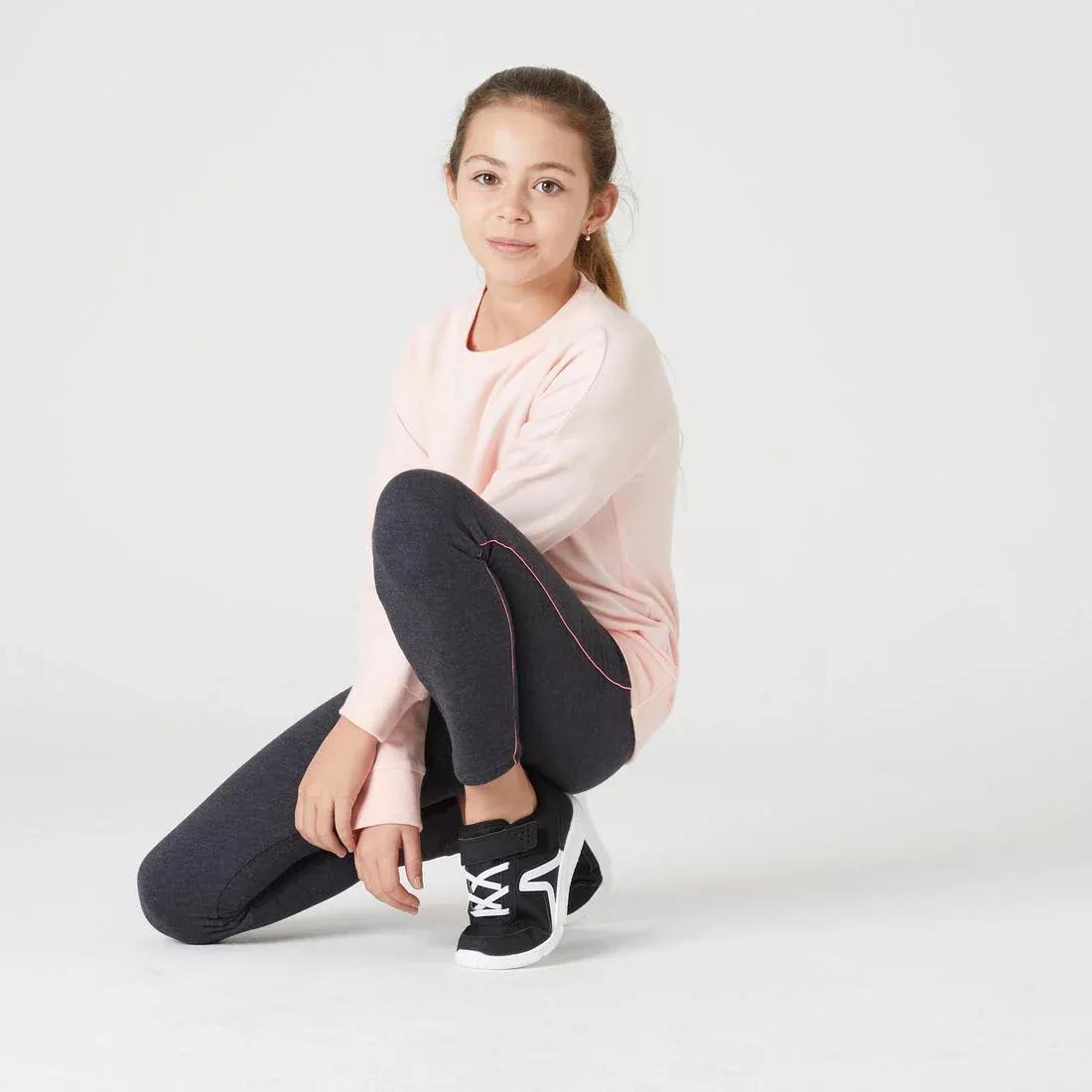 Kids Girls Warm French Terry Cotton Leggings - Basic, Grey, No Color, large image number 13