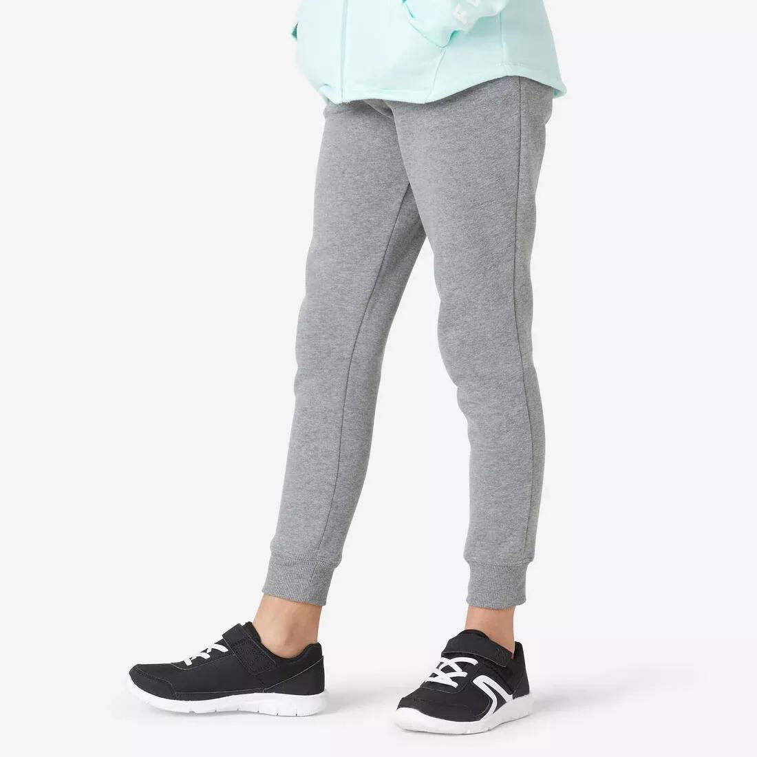 Kids' Brushed Jersey Jogging Bottoms 500, Pewter, No Color, medium