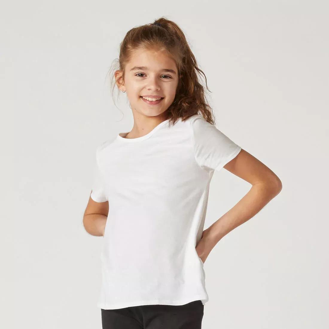 100 Girls' Short-Sleeved Gym T-Shirt Print-White, , medium