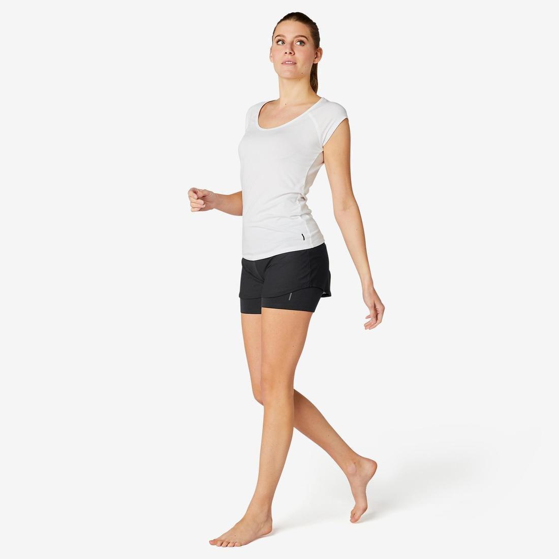 Stretchy 2-in-1 Cotton Fitness Shorts, Black, , large image number 1