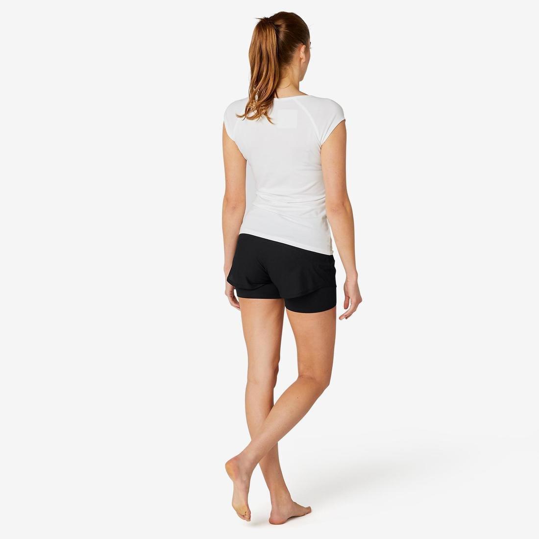 DOMYOS - Stretchy 2-in-1 Cotton Fitness Shorts, Black