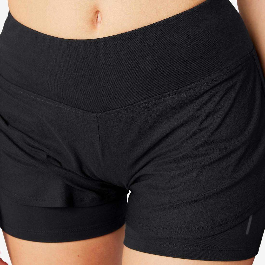 DOMYOS - Stretchy 2-in-1 Cotton Fitness Shorts, Black