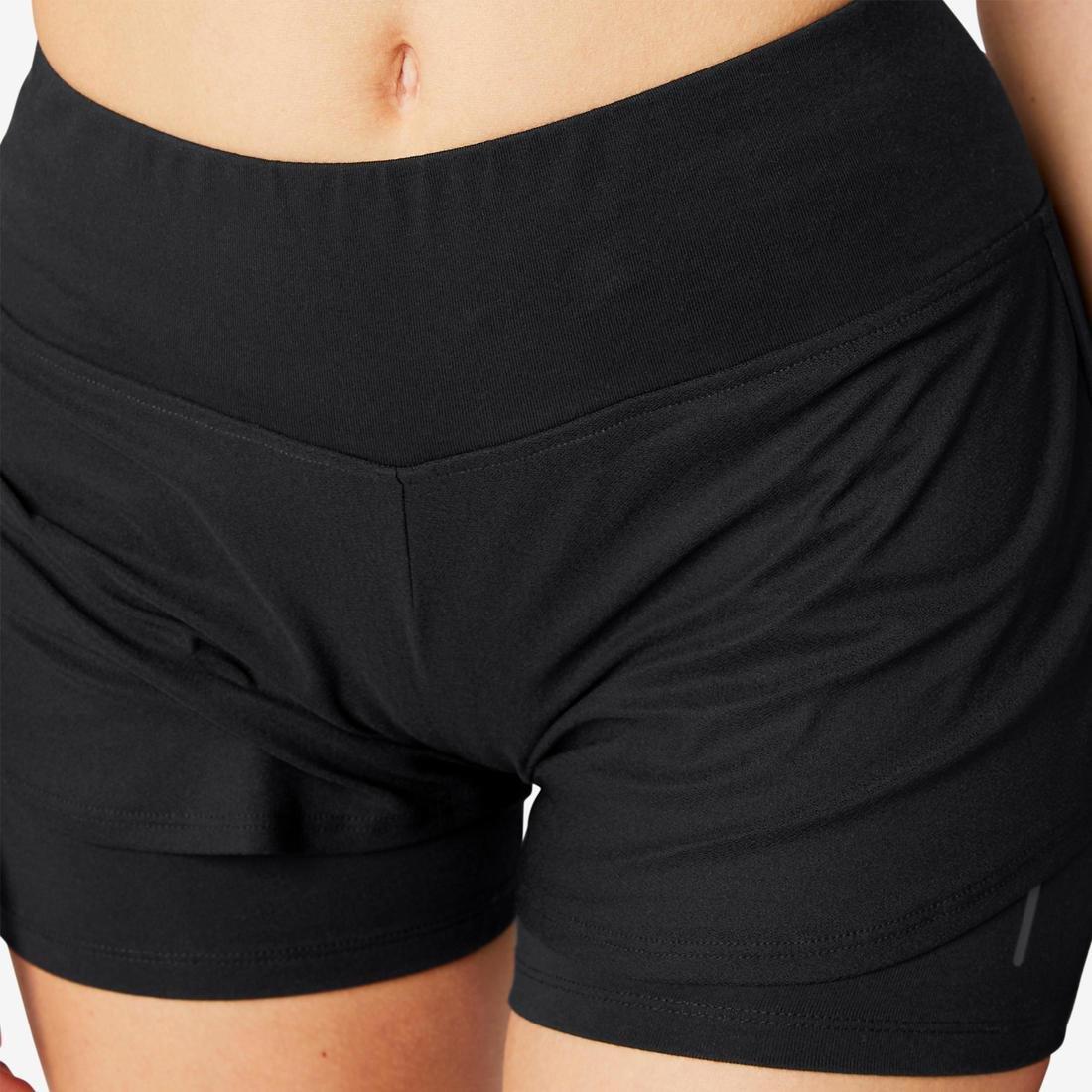 Stretchy 2-in-1 Cotton Fitness Shorts, Black, , large image number 8