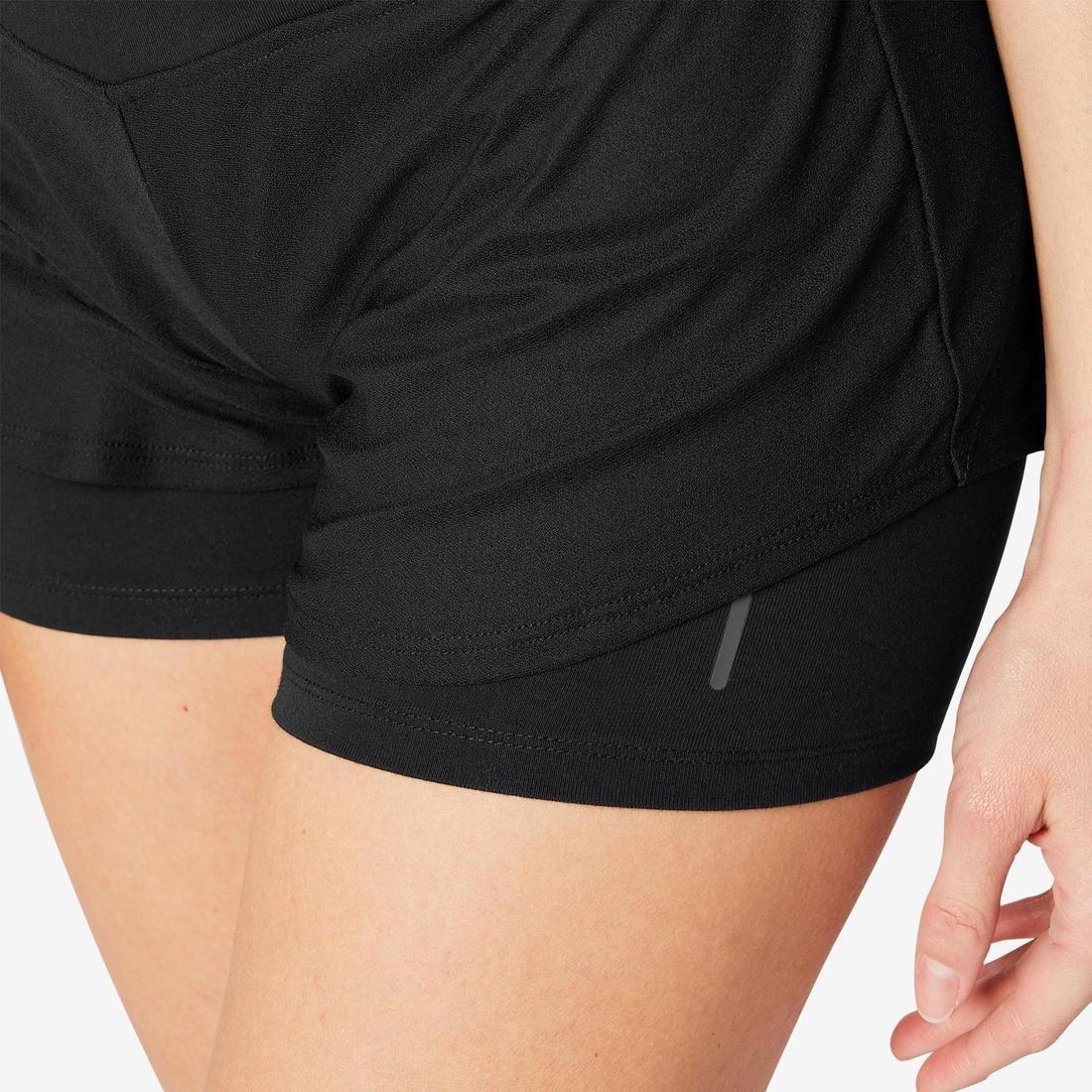 Stretchy 2-in-1 Cotton Fitness Shorts, Black, , large image number 9