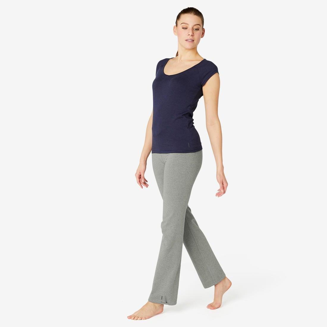 Straight-Cut Cotton Fitness Leggings With Adjustable Cuffs Fit+, Grey, No Color, large image number 4