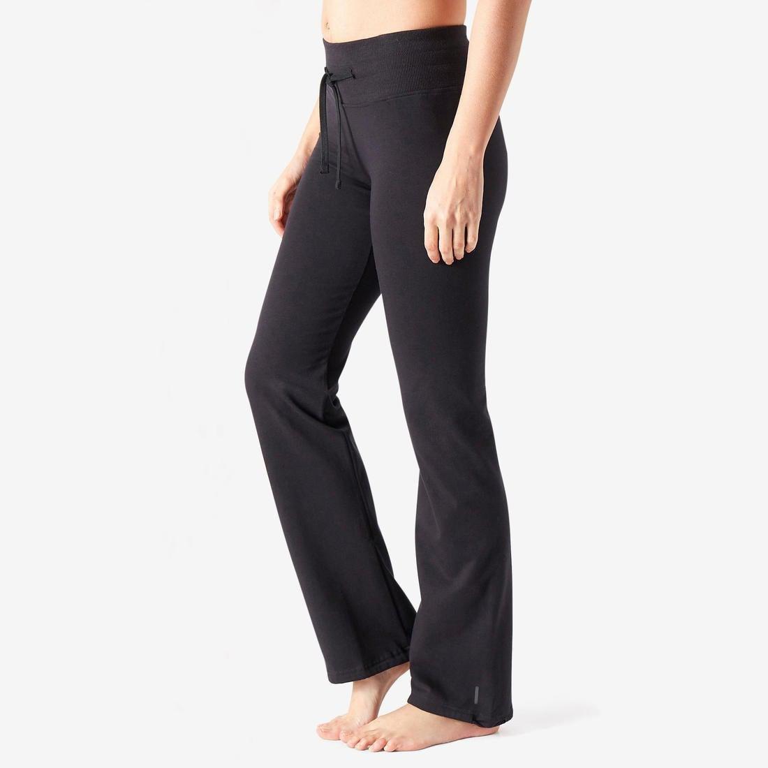 Straight-CutCottonFitness Leggings With Adjustable Cuffs Fit Mottled, Black, , large image number 1