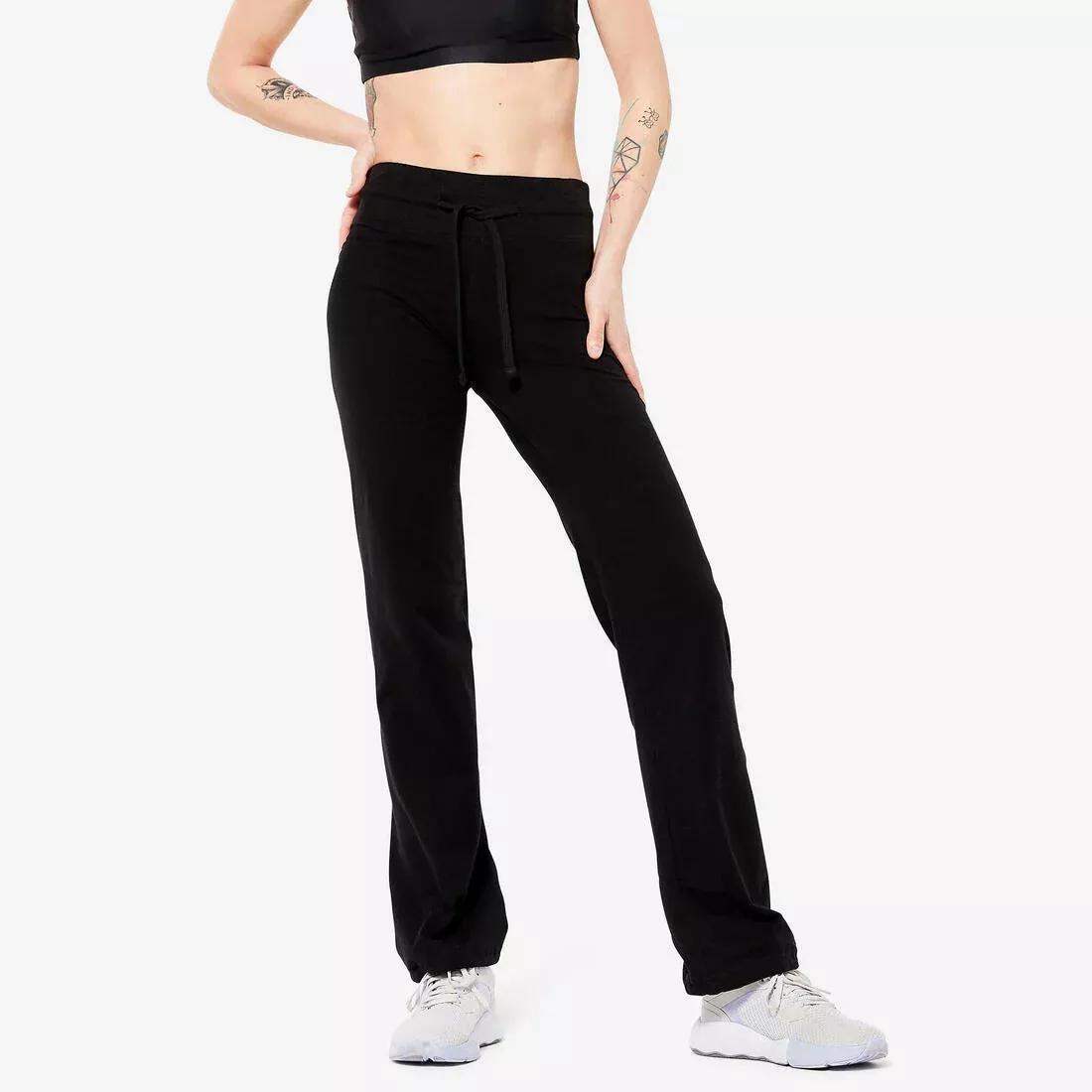Straight-Cut Cotton Fitness Leggings With Adjustable Cuffs Fit+, Black, No Color, large image number 3