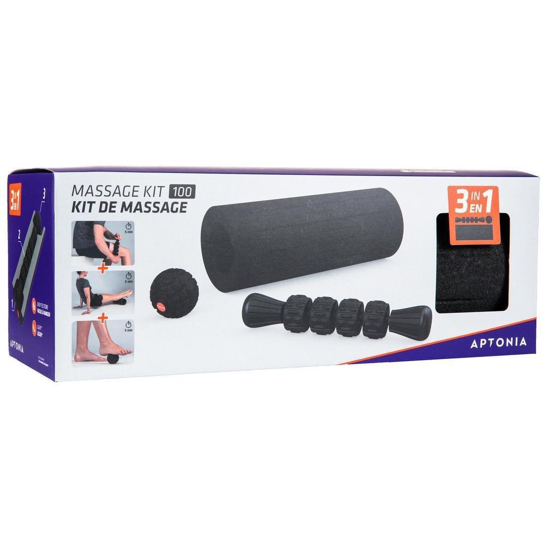 DECATHLON - Discovery 100 3-in-1 Massage Kit: Massage ball, stick and roller, Black