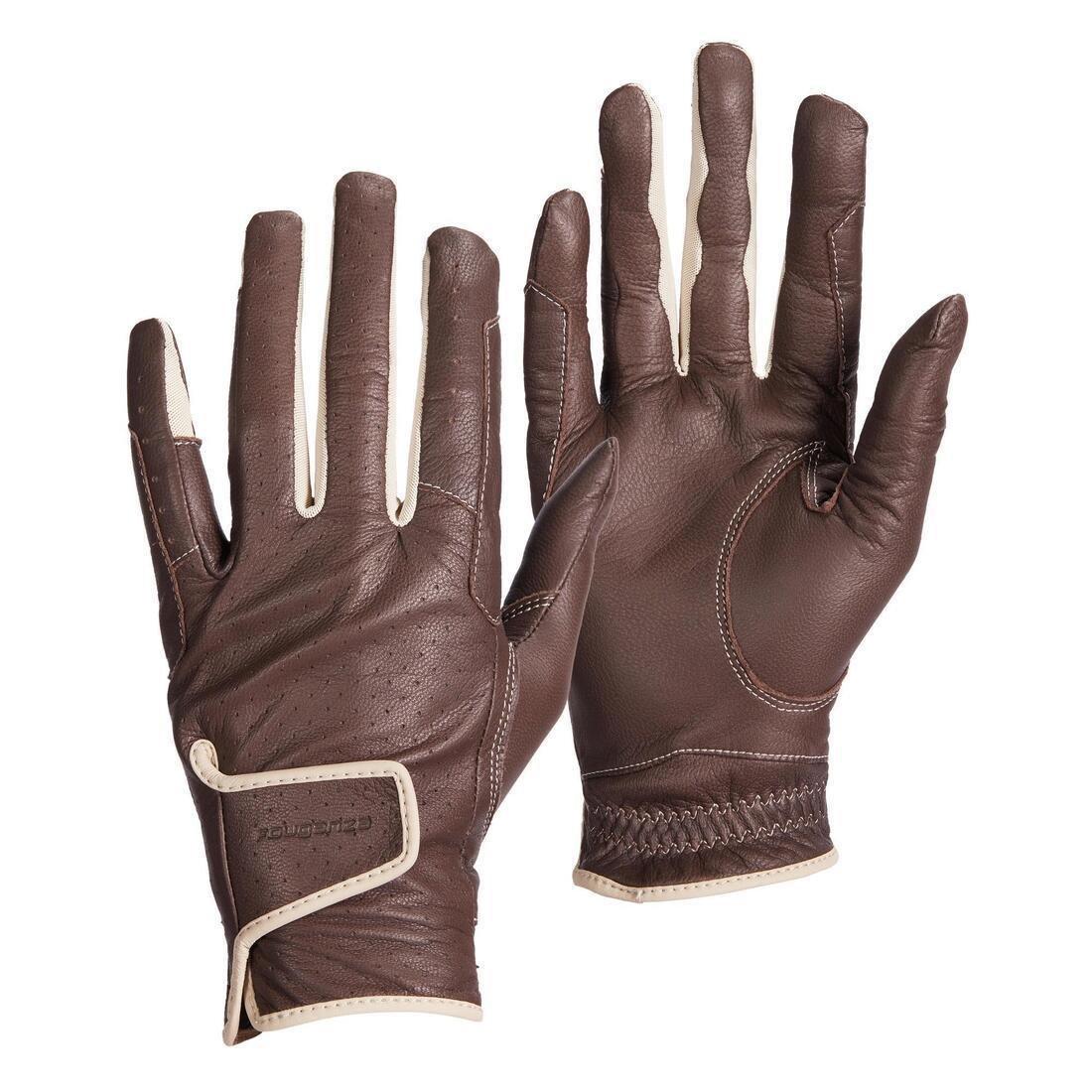 WENGE BROWN Women's Horse Riding Leather Gloves 900, No Color, large image number 1