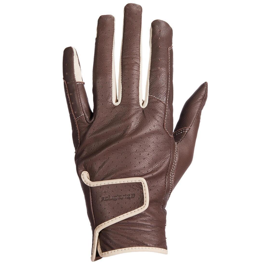 WENGE BROWN Women's Horse Riding Leather Gloves 900, No Color, large image number 6