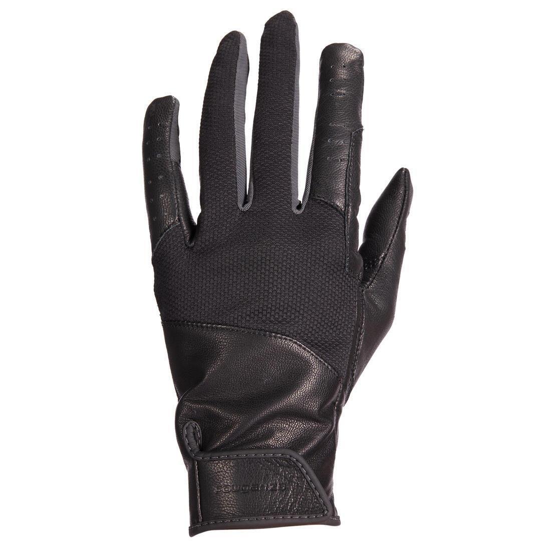 FOUGANZA - Women Horse Riding Leather Gloves 960 - Black