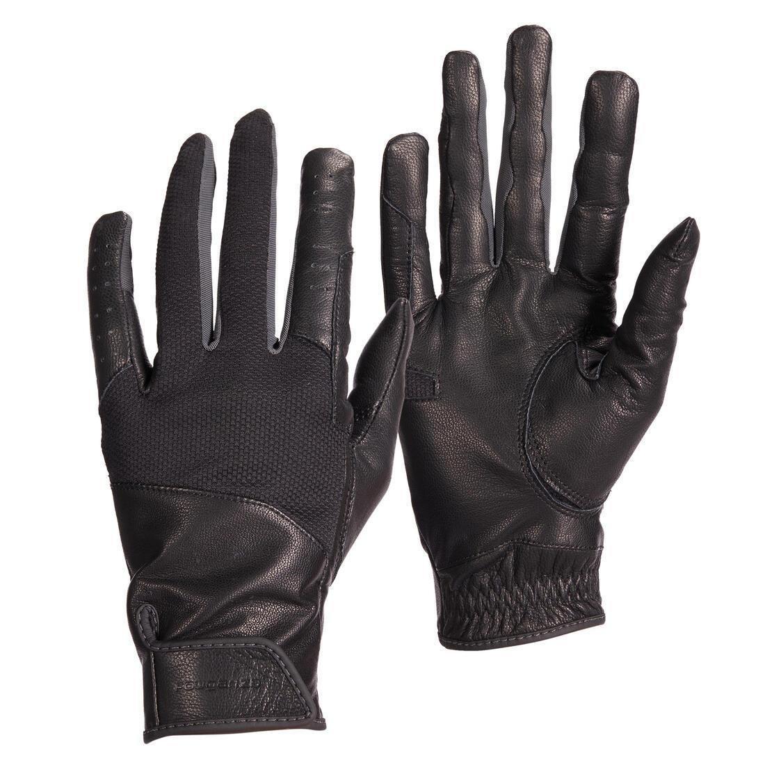 FOUGANZA - Women Horse Riding Leather Gloves 960 - Black