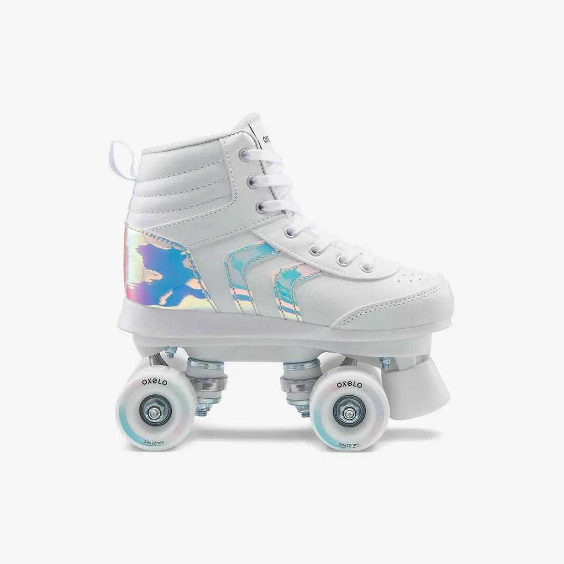 OXELO - 100  Jr Quad Roller Skates, White Holographic