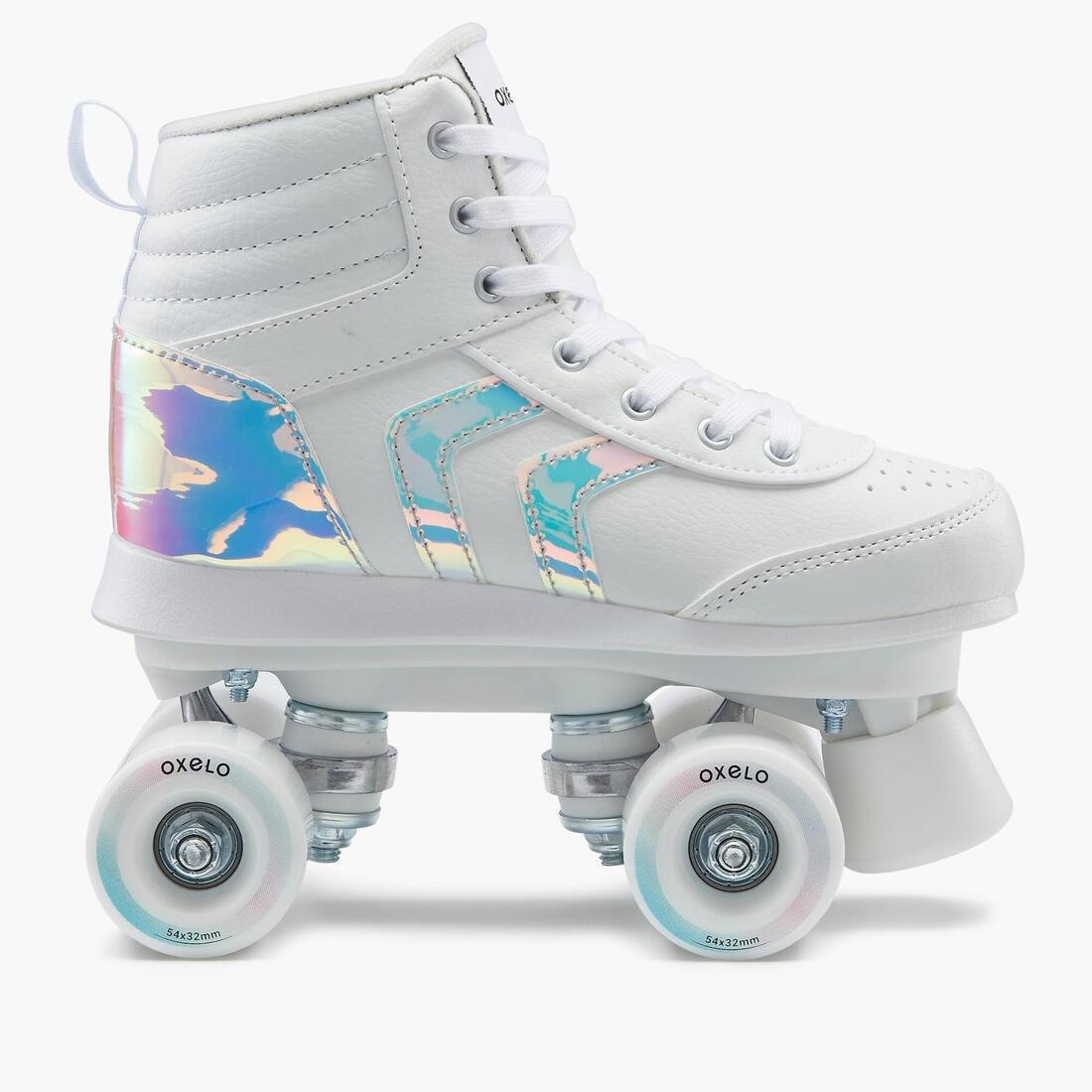 OXELO - 100  Jr Quad Roller Skates, White Holographic