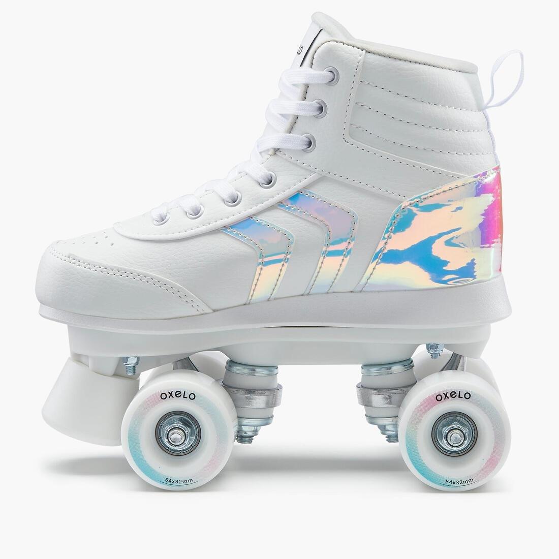 OXELO - 100  Jr Quad Roller Skates, White Holographic