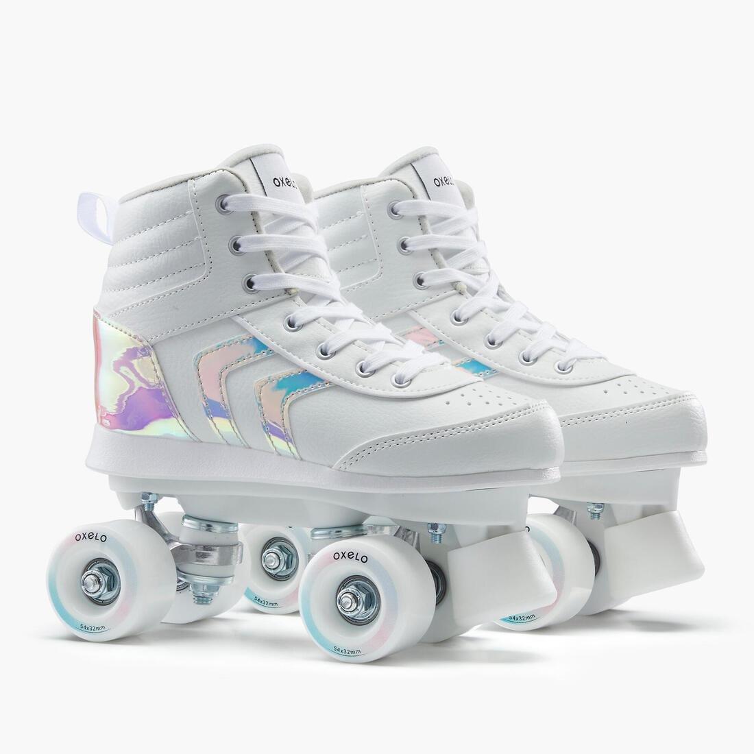 OXELO - 100  Jr Quad Roller Skates, White Holographic