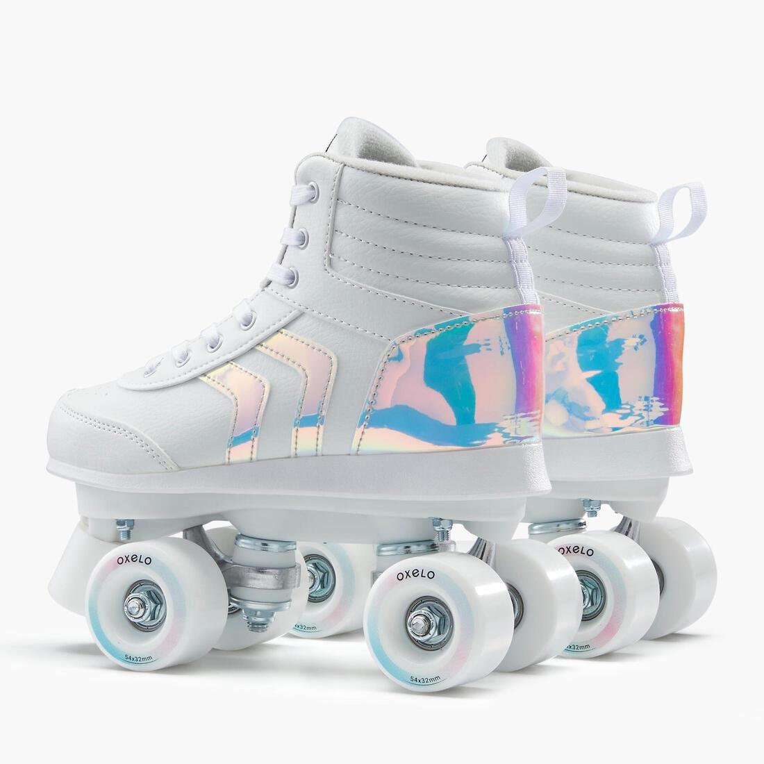 OXELO - 100  Jr Quad Roller Skates, White Holographic