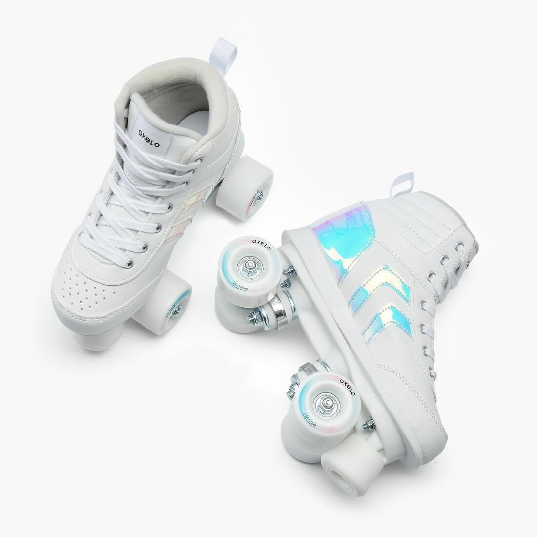 OXELO - 100  Jr Quad Roller Skates, White Holographic