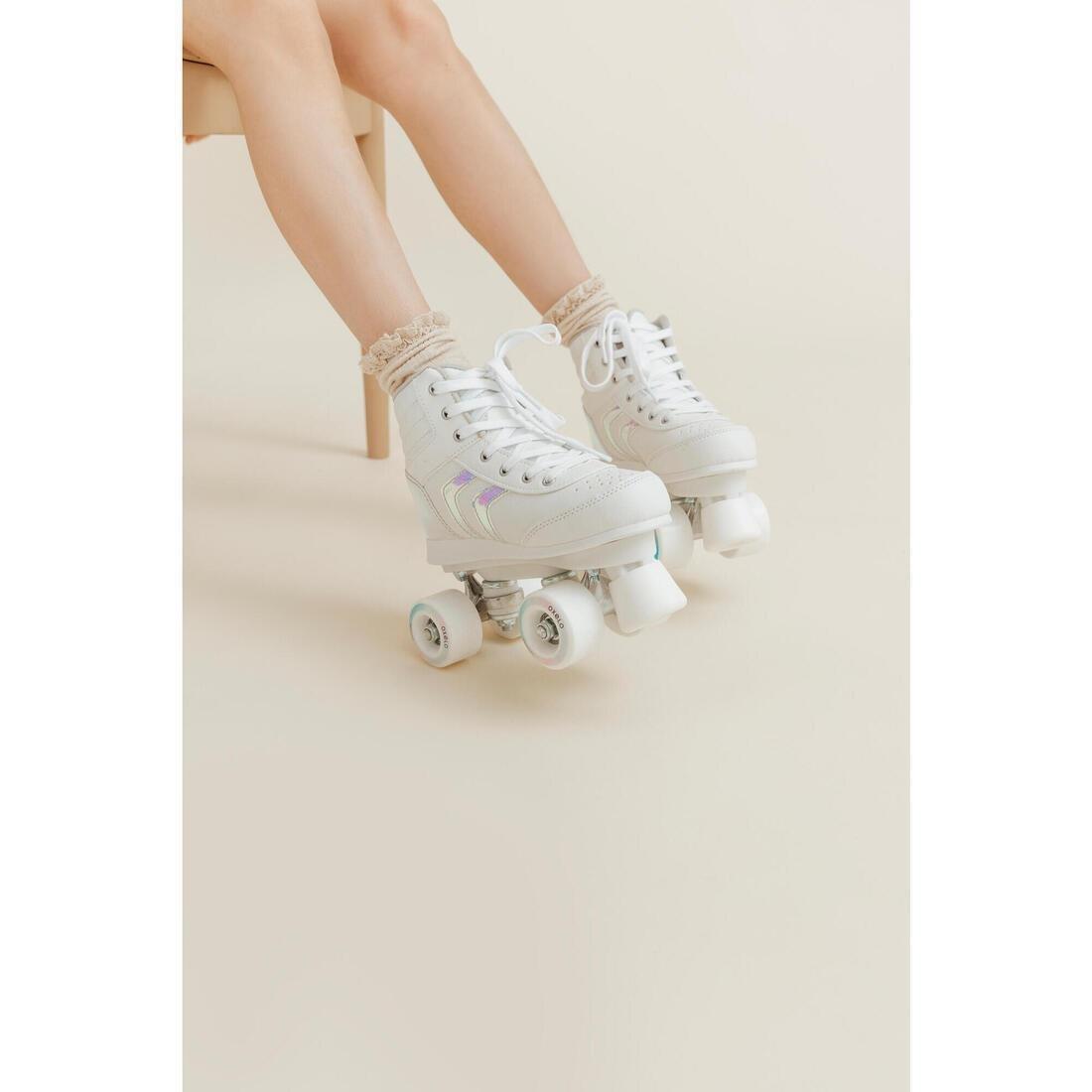 OXELO - 100  Jr Quad Roller Skates, White Holographic