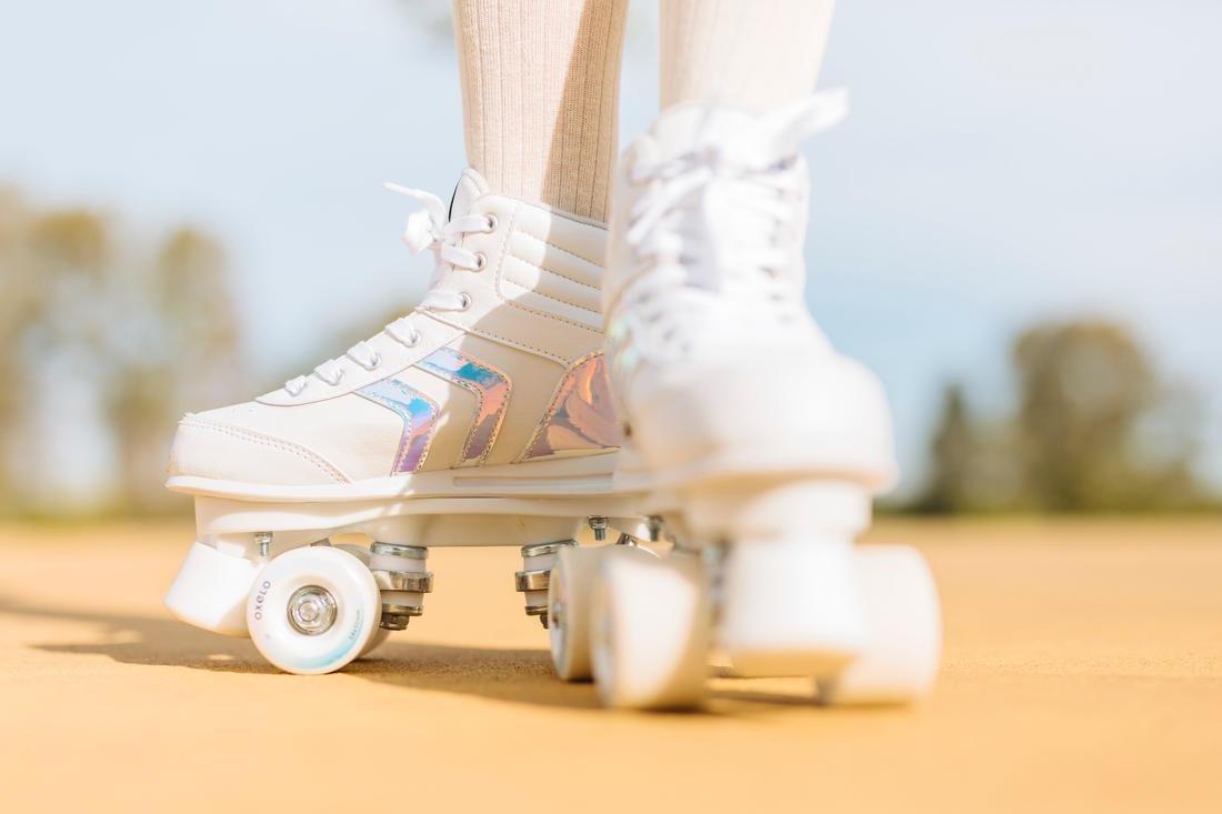 OXELO - 100  Jr Quad Roller Skates, White Holographic