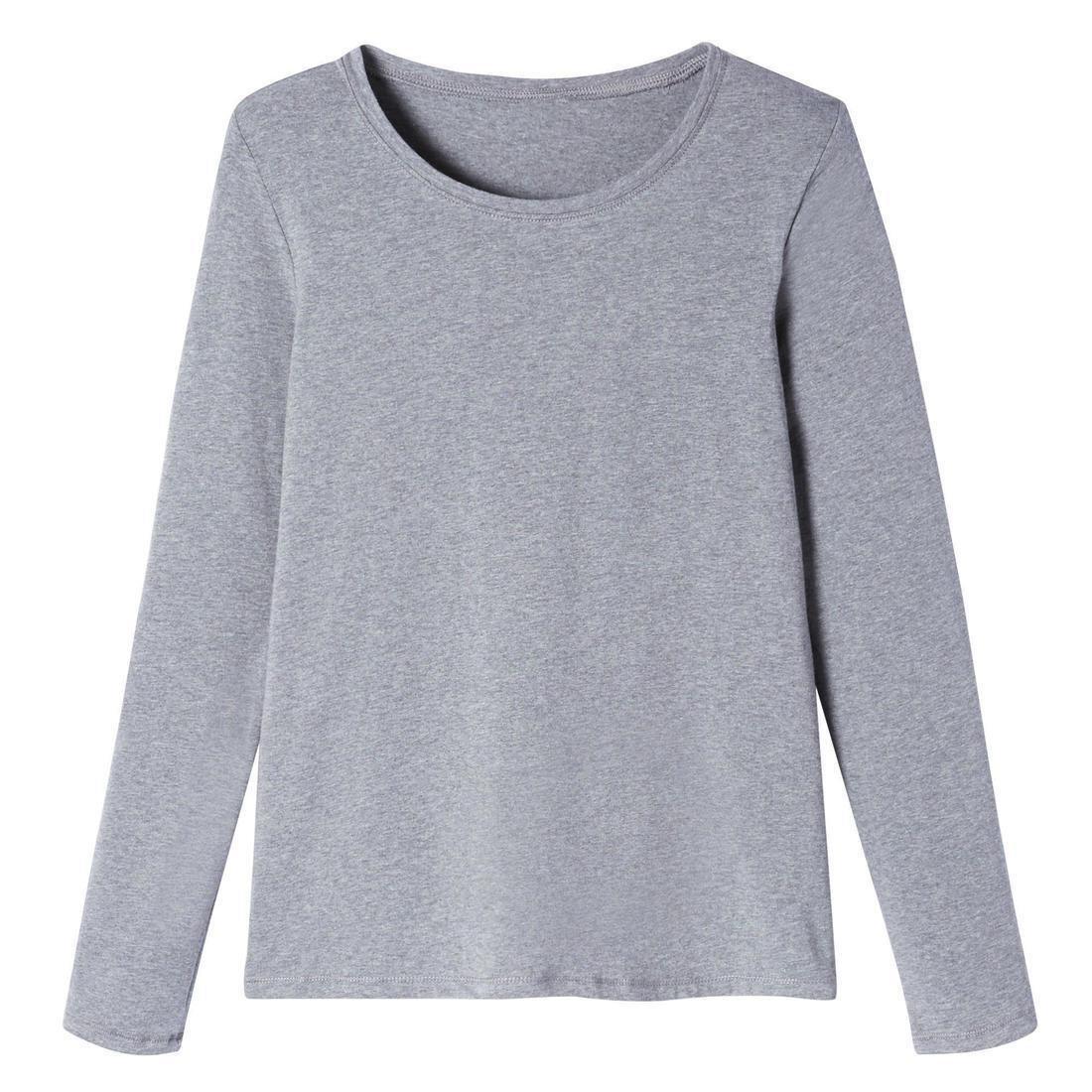 ong-Sleeved Cotton Fitness T-Shirt, Black, No Color, large image number 5