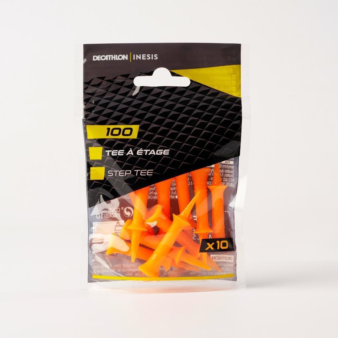 Golf Plastic Step Tees X10 37Mm - Inesis 100, Orange, No Color, large image number 1