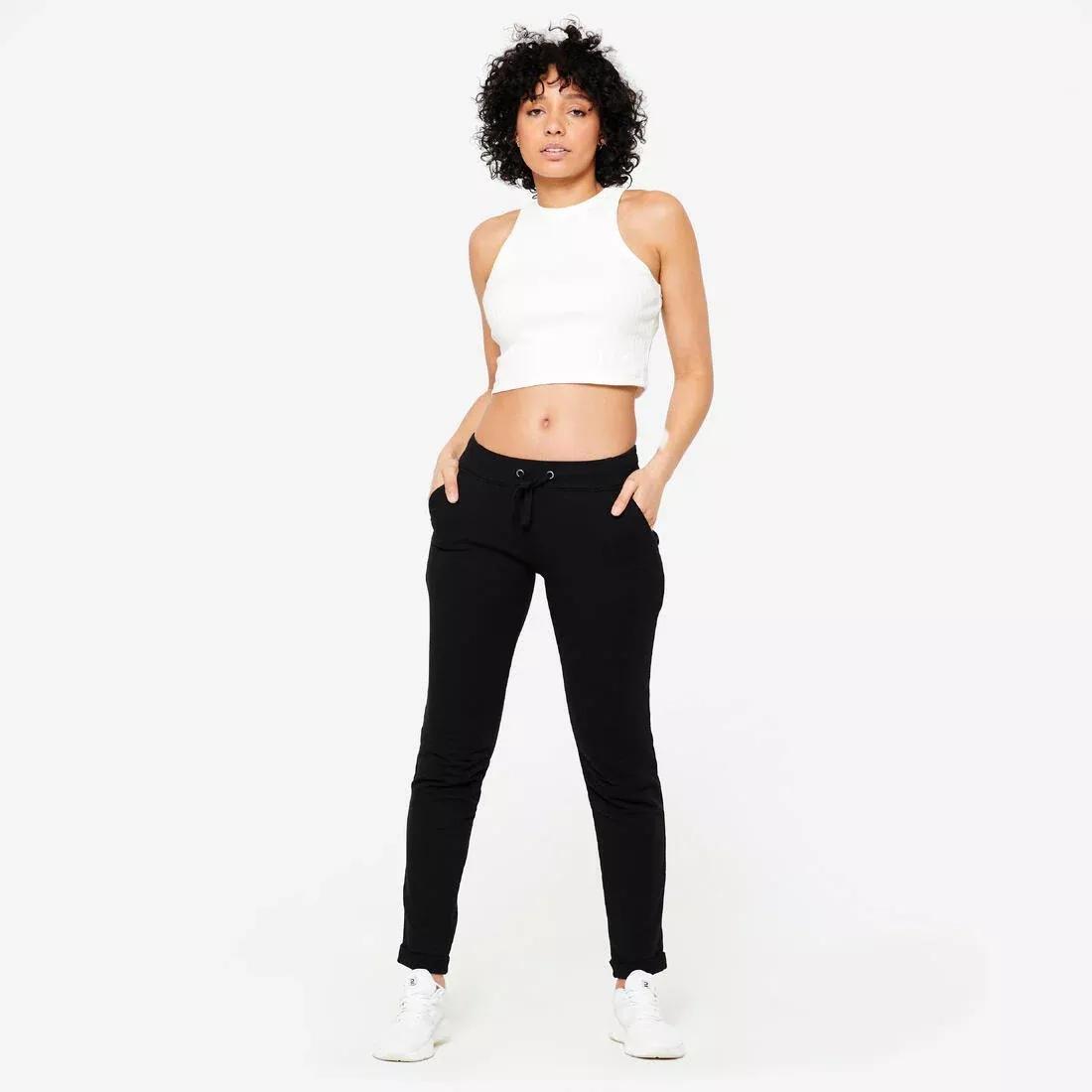 Slim-Fit Fitness Jogging Bottoms With Fitted Cuffs, Black, No Color, large image number 3