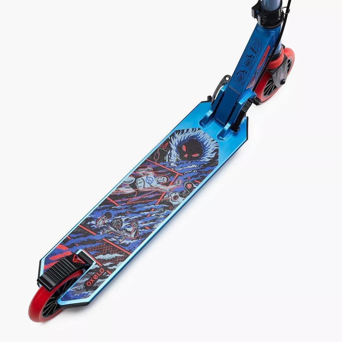 OXELO - MID5 Kids' Scooter with Handlebar Brake and Suspension, Tribal Graphic, Blue