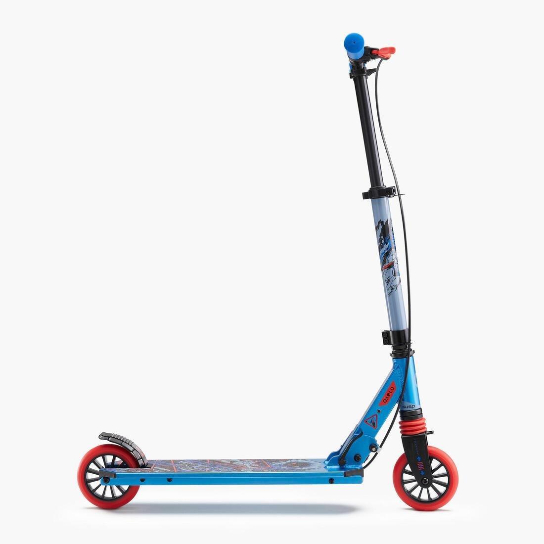 OXELO - MID5 Kids' Scooter with Handlebar Brake and Suspension, Tribal Graphic, Blue