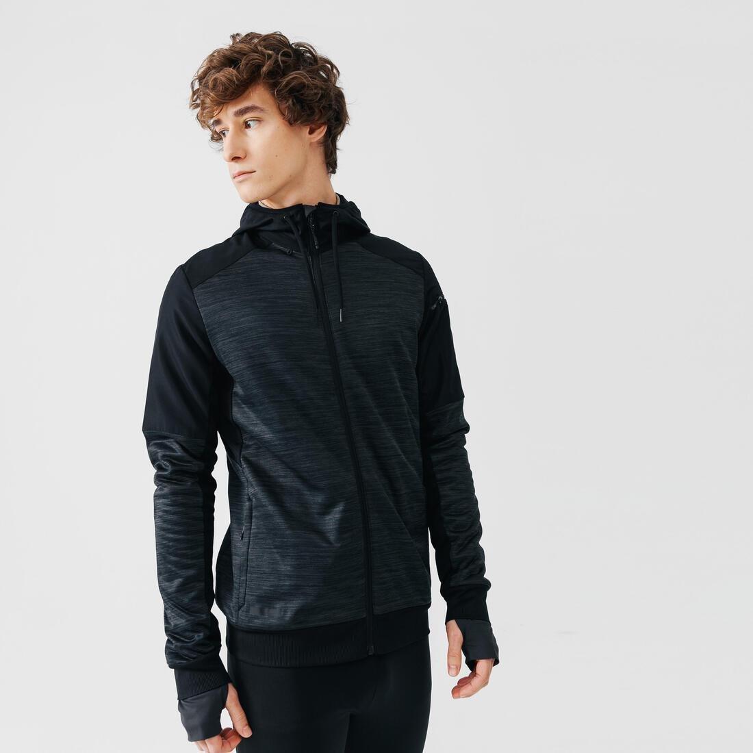 Men Kalenji Warm Running Hoodie Sweatshirt, , Grey, , large image number 0