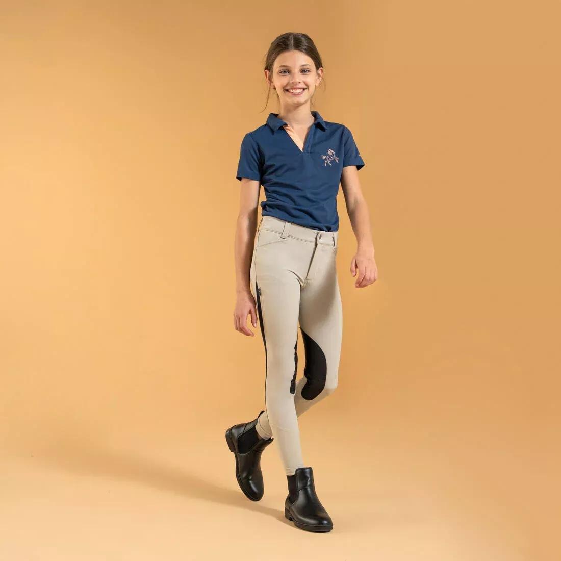 Kids Unisex Horse Riding Mesh Jodhpurs/Navy, Linen, No Color, large image number 8