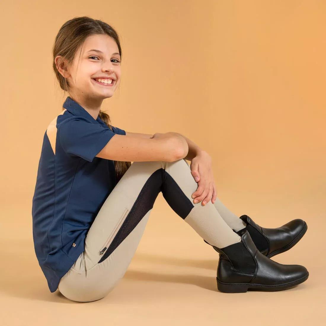 Kids Unisex Horse Riding Mesh Jodhpurs/Navy, Linen, No Color, large image number 10