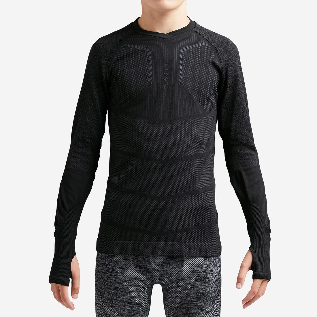 Kids Long-Sleeved Base Layer Football Top, Black, , large image number 0