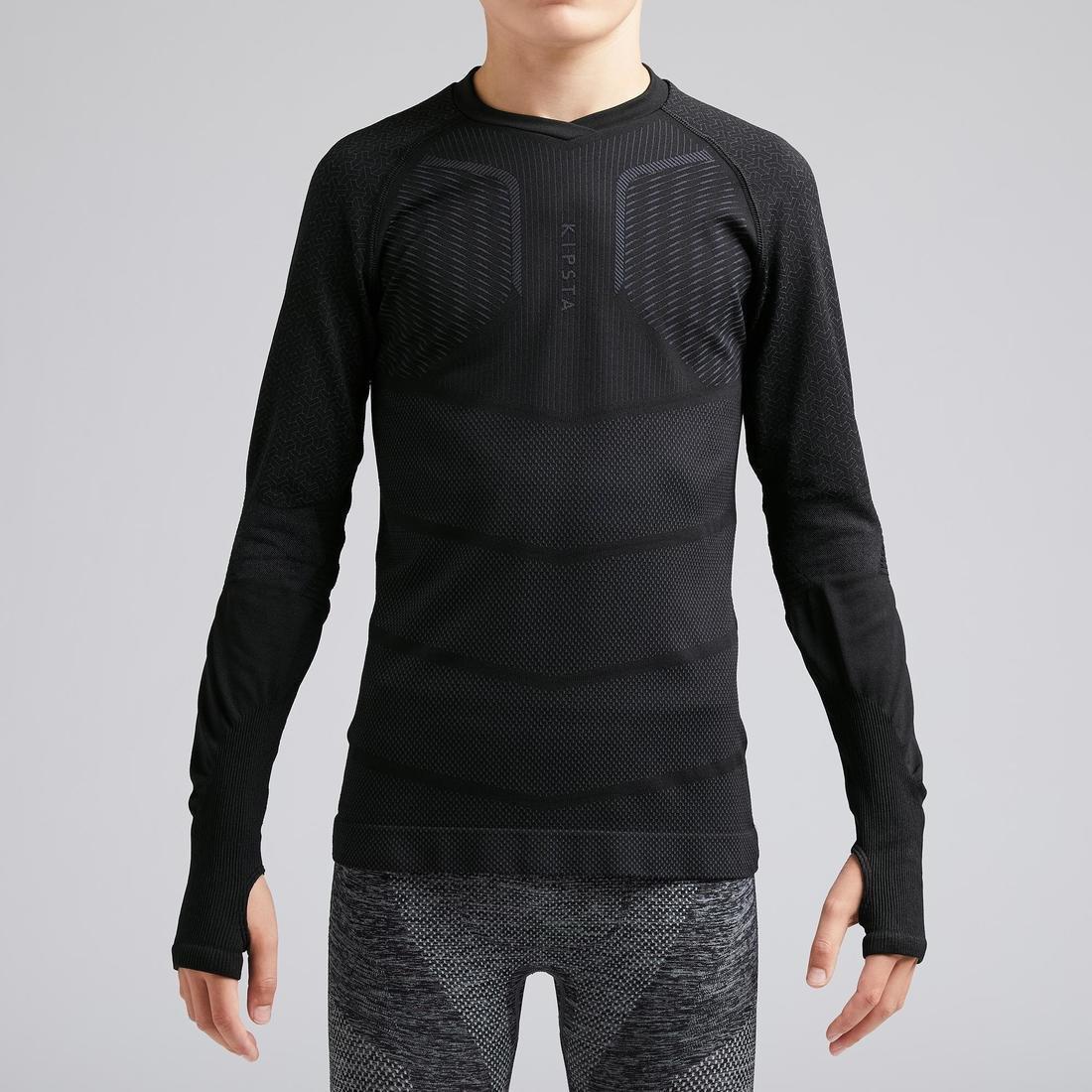 Kids Long-Sleeved Base Layer Football Top, Black, , large image number 1