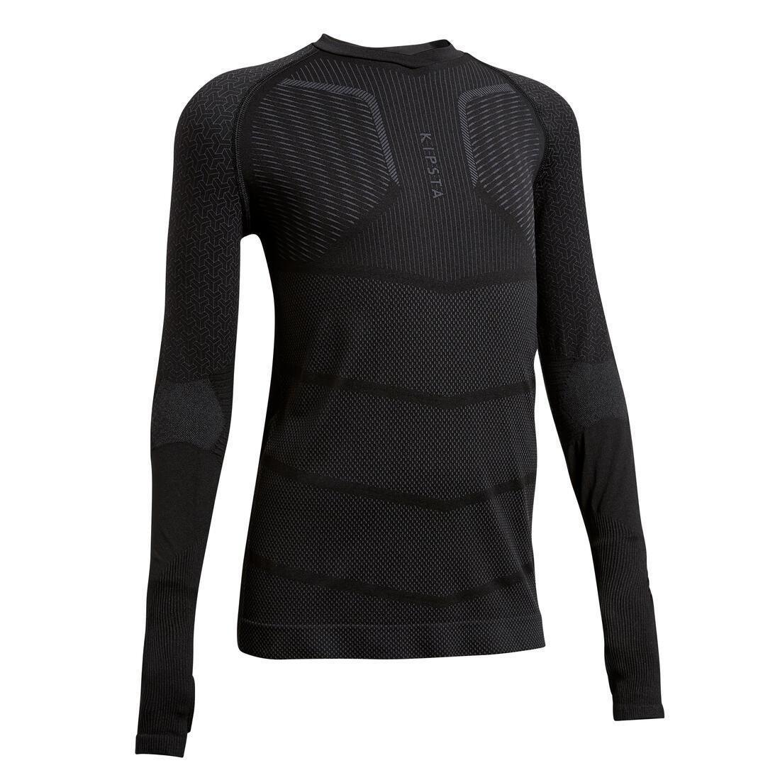 KIPSTA - Kids Long-Sleeved Base Layer Football Top, Black