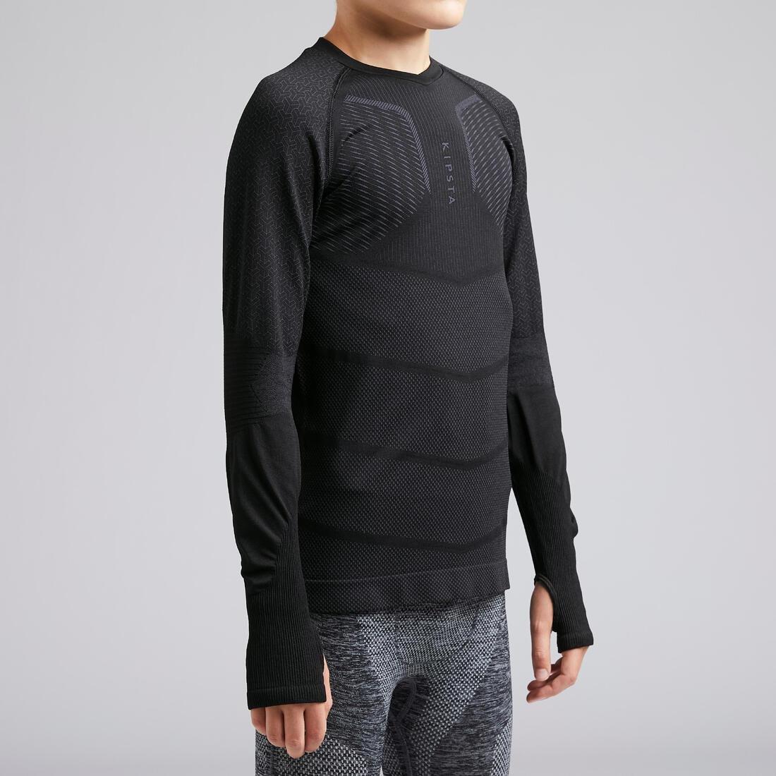 KIPSTA - Kids Long-Sleeved Base Layer Football Top, Black