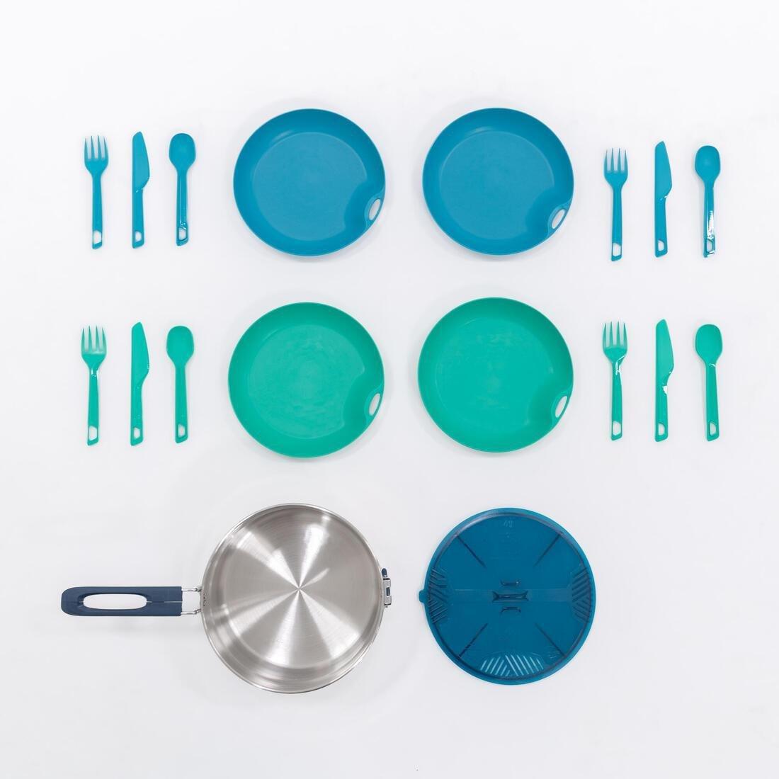 Hiker's Camping Stainless Steel Cooking Set MH100 4 People, Dark Grey, No Color, large image number 1