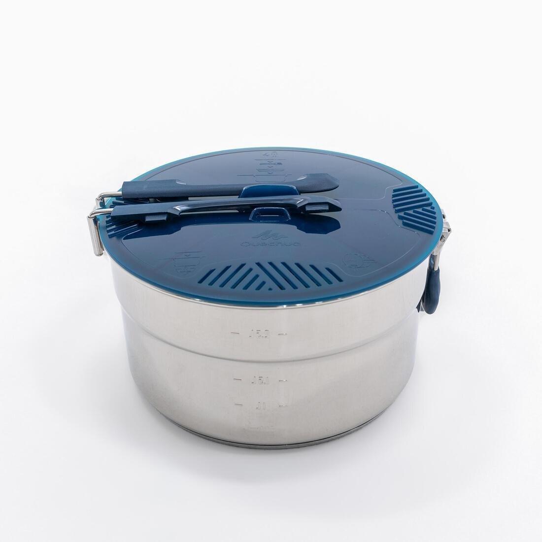 Hiker's Camping Stainless Steel Cooking Set MH100 4 People, Dark Grey, No Color, medium