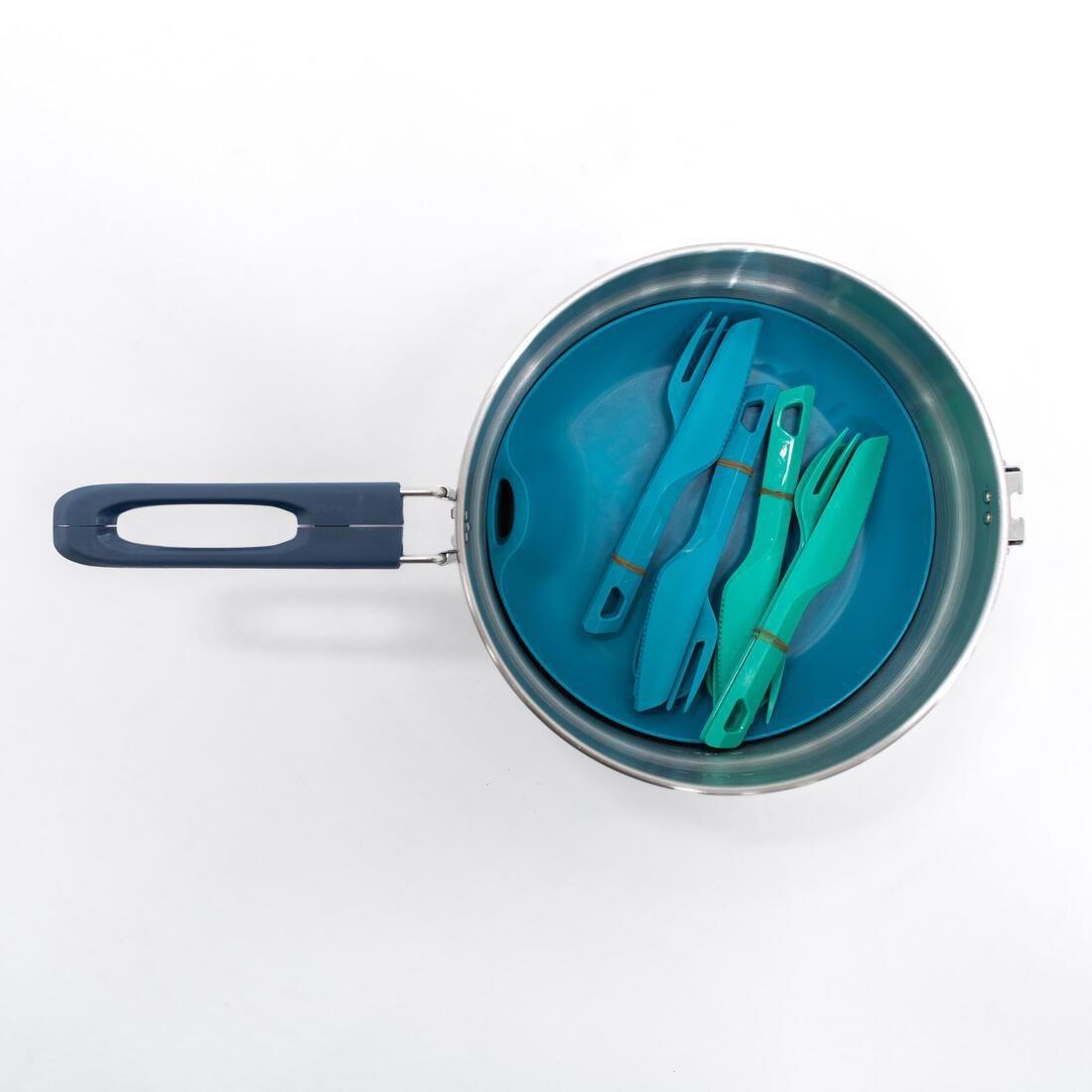 Hiker's Camping Stainless Steel Cooking Set MH100 4 People, Dark Grey, No Color, medium