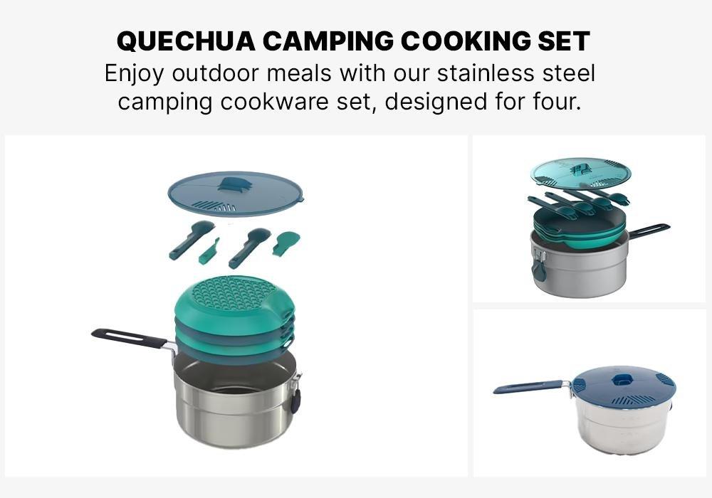 Hiker's Camping Stainless Steel Cooking Set MH100 4 People, Dark Grey, No Color, medium