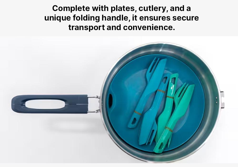 Hiker's Camping Stainless Steel Cooking Set MH100 4 People, Dark Grey, No Color, medium