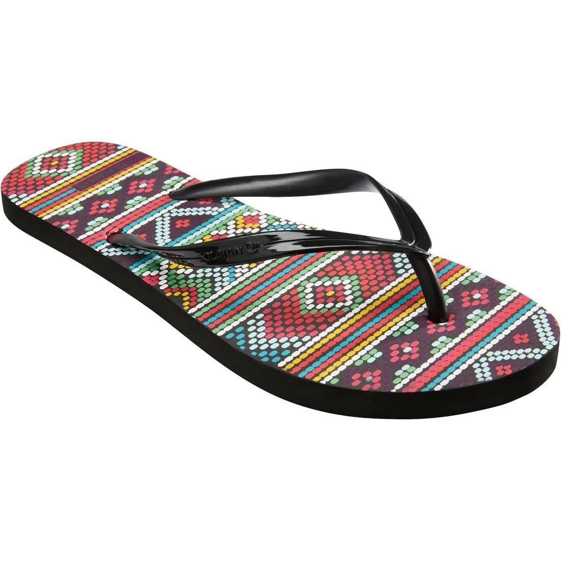 TO100 Women's Flip-Flops, Maupiti Print, Black, No Color, large image number 11