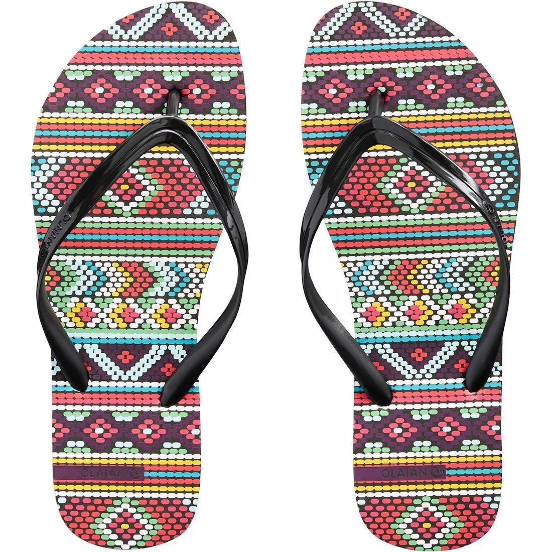 TO100 Women's Flip-Flops, Maupiti Print, Black, No Color, large image number 12