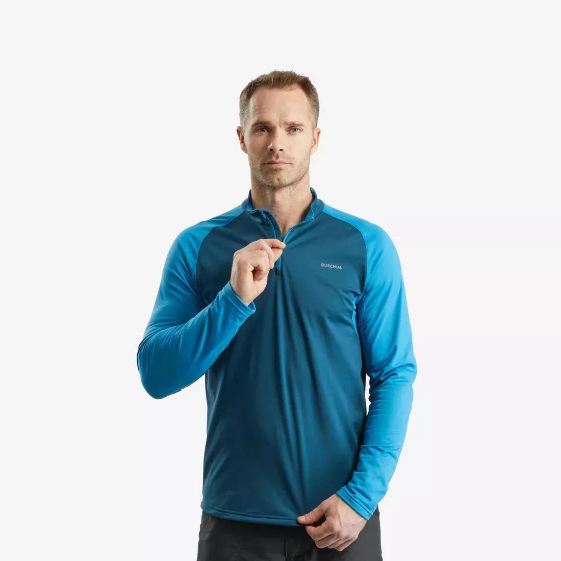 PRUSSIAN BLUE Men's hiking long-sleeved warm T-shirt - SH100, , large image number 0