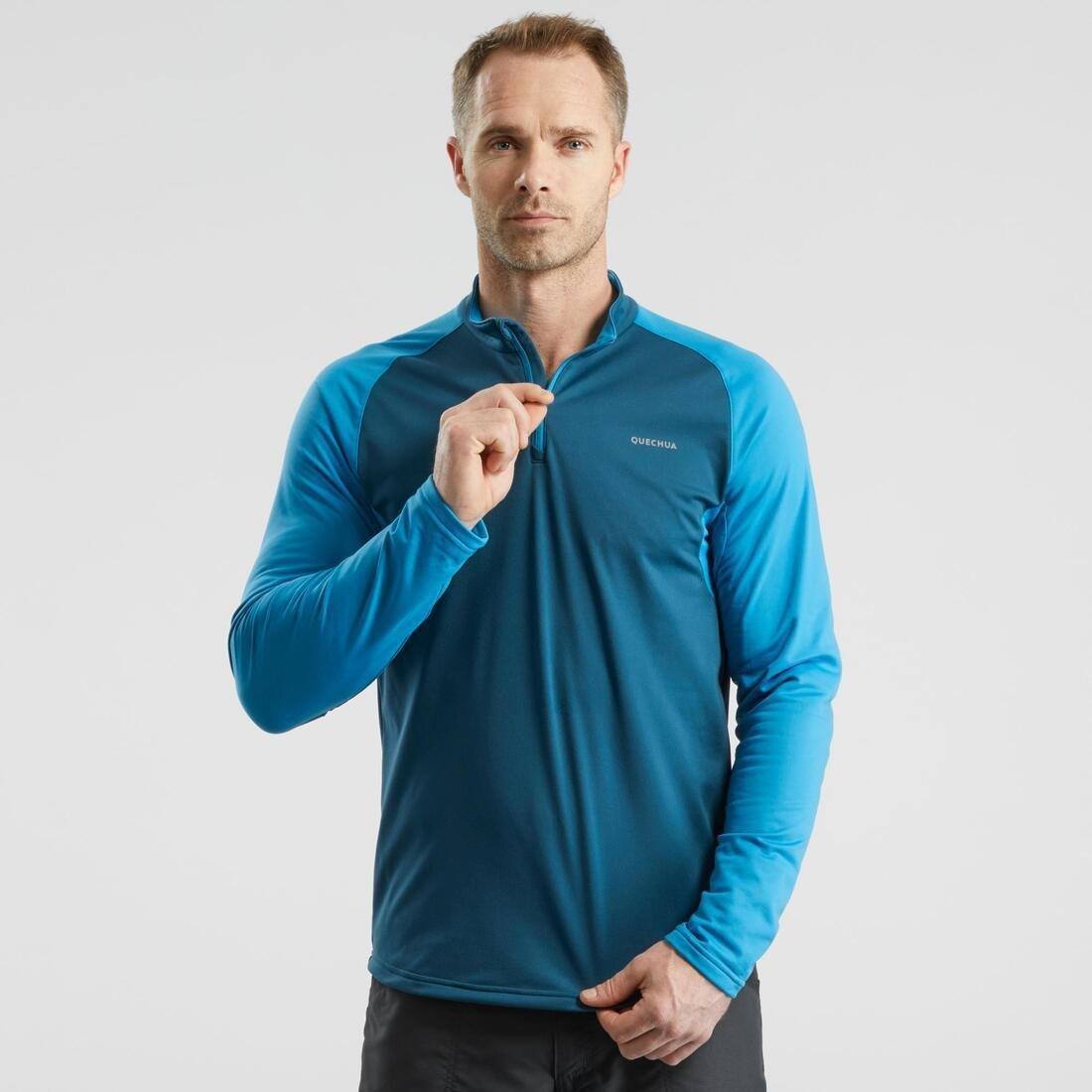 PRUSSIAN BLUE Men's hiking long-sleeved warm T-shirt - SH100, , large image number 4