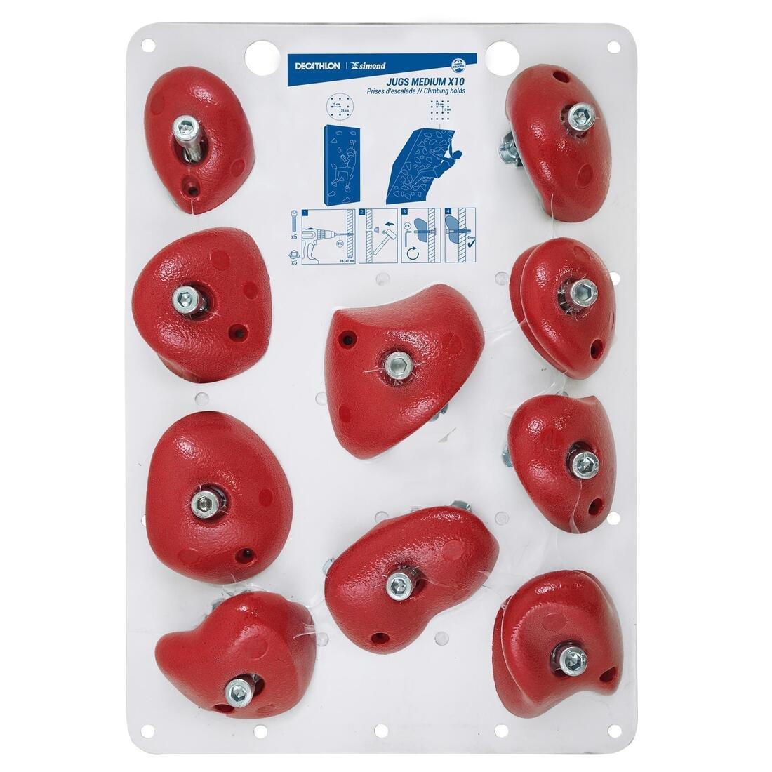 CLIMBING HOLDS VERTIKA JUGS MEDIUM X10 - RED, scarlet red, No Color, large image number 1