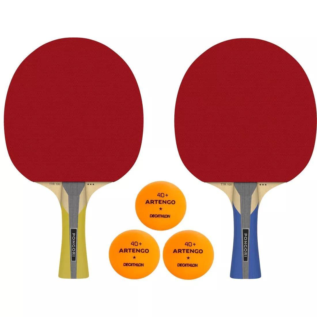 Set Of 2 Ttr 100 3Star All-Round Table Tennis Bats And 3 Ttb 100 40+ Balls, Orange, No Color, large image number 0