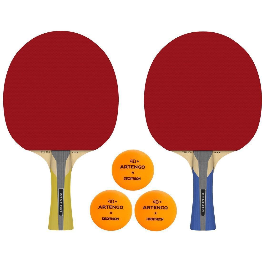 Set Of 2 Ttr 100 3Star All-Round Table Tennis Bats And 3 Ttb 100 40+ Balls, Orange, No Color, large image number 1