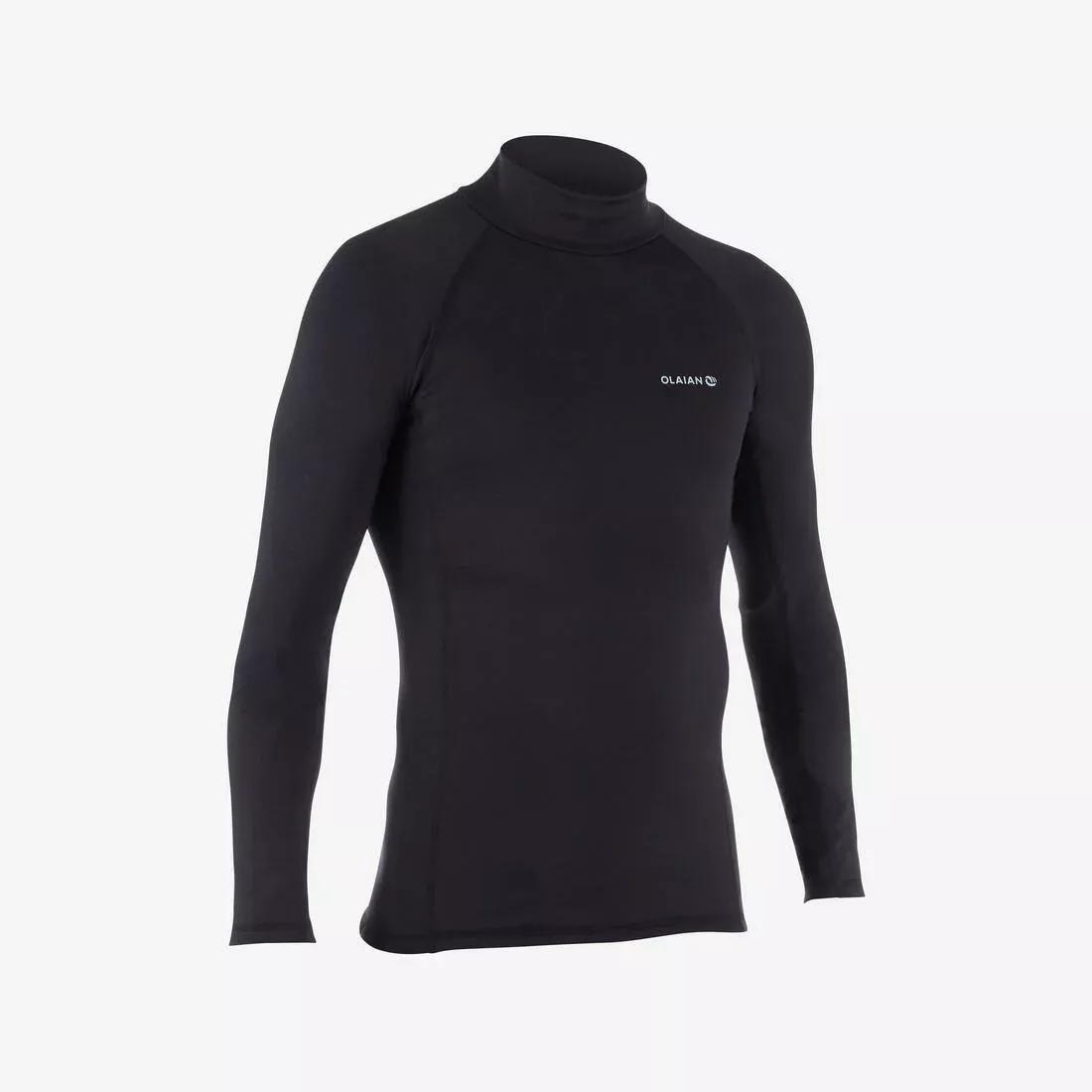 BLACK Men's surfing long-sleeve thermal fleece top T-shirt 900 - Black, No Color, medium