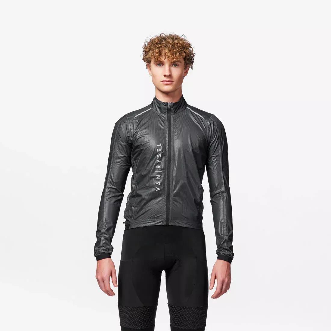 Men's Long-Sleeved Road Cycling Rain Jacket Racer Ultralight - Black, , large image number 0